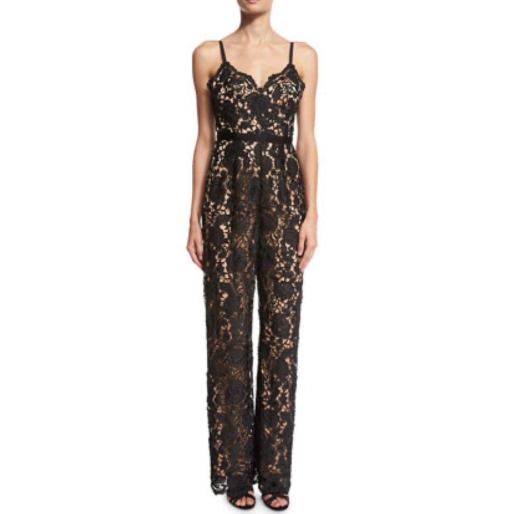 Catherine Deane Lace Cami-Strap Jumpsuit, Black/Almond | size 6 - Picture 2 of 12